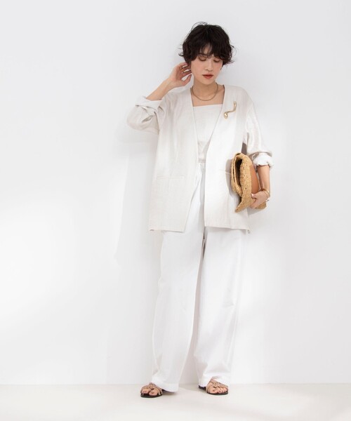 NOLLEY’S（ノーリーズ）の「グロッシーツイル＆ダブルクロスレイヤードキャミソール（キャミソール・レディース・ベージュ/オフホワイト/ブラック・FREE）」の7枚目の写真