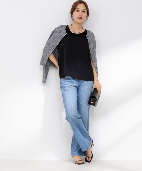 NOLLEY’S（ノーリーズ）の「グロッシーツイル＆ダブルクロスレイヤードキャミソール（キャミソール・レディース・ベージュ/オフホワイト/ブラック・FREE）」の15枚目の写真