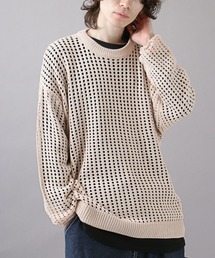 LUXSTYLE | 7Gメッシュ編みクルーネックニット(ニット/セーター)