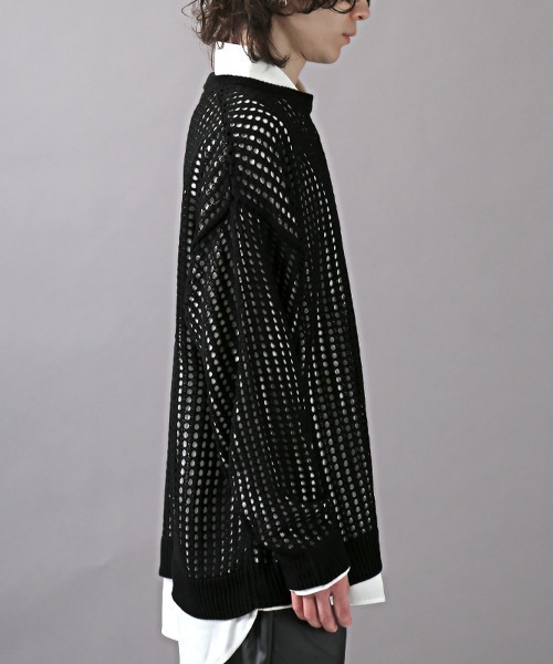 LUXSTYLE（ラグスタイル）の「7Gメッシュ編みクルーネックニット（ニット/セーター・メンズ・ベージュ/ブラック/ブルー/マスタード/グレー/パープル/チャコールグレー・M/L）」の9枚目の写真