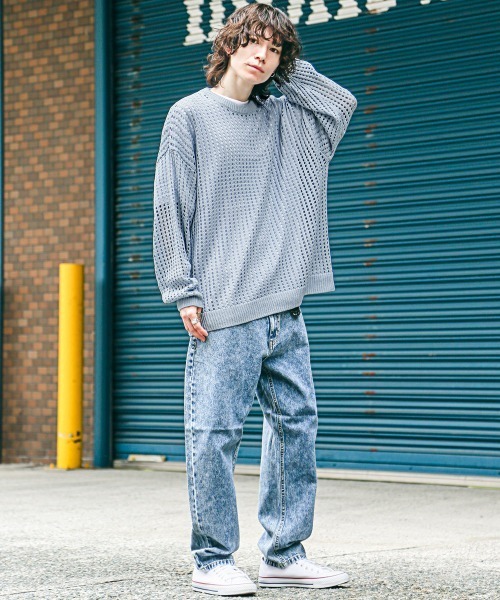 LUXSTYLE（ラグスタイル）の「7Gメッシュ編みクルーネックニット（ニット/セーター・メンズ・ベージュ/ブラック/ブルー/マスタード/グレー/パープル/チャコールグレー・M/L）」の11枚目の写真