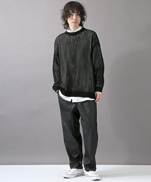 LUXSTYLE（ラグスタイル）の「7Gメッシュ編みクルーネックニット（ニット/セーター・メンズ・ベージュ/ブラック/ブルー/マスタード/グレー/パープル/チャコールグレー・M/L）」の13枚目の写真