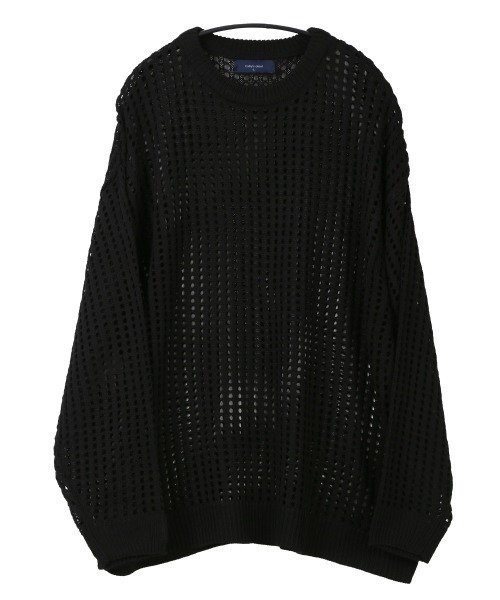 LUXSTYLE（ラグスタイル）の「7Gメッシュ編みクルーネックニット（ニット/セーター・メンズ・ベージュ/ブラック/ブルー/マスタード/グレー/パープル/チャコールグレー・M/L）」の17枚目の写真