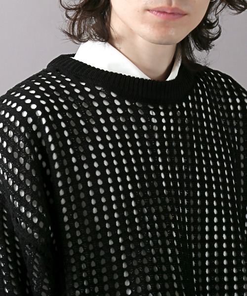 LUXSTYLE（ラグスタイル）の「7Gメッシュ編みクルーネックニット（ニット/セーター・メンズ・ベージュ/ブラック/ブルー/マスタード/グレー/パープル/チャコールグレー・M/L）」の20枚目の写真