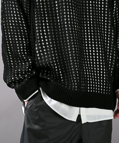 LUXSTYLE（ラグスタイル）の「7Gメッシュ編みクルーネックニット（ニット/セーター・メンズ・ベージュ/ブラック/ブルー/マスタード/グレー/パープル/チャコールグレー・M/L）」の21枚目の写真