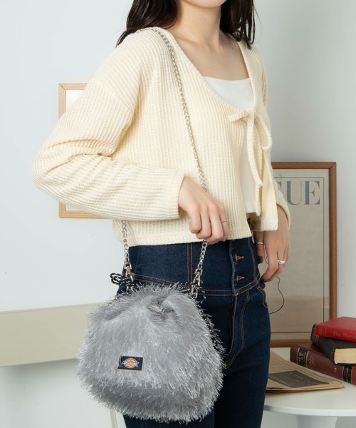 Dickies(ディッキーズ)の「∴WEGO/別注Dickies フリンジ巾着ショルダー(ショルダーバッグ・レディース・ライトグレー/オフホワイト・FREE)」の3枚目の写真