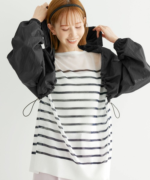 ROPE' PICNIC(ロペピクニック)の「撥水加工・UVカット/ドロストシャーリングボレロ(その他アウター・レディース・ブラック/グレー・FREE)」の6枚目の写真