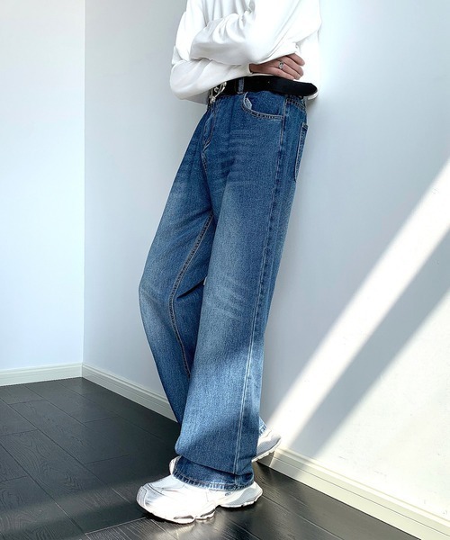 neos（ネオス）の「【neos】ルーズシルエット オーバーダイ ビンテージウォッシュ セミフレア デニム パンツ（デニムパンツ・メンズ・ブラック/サックスブルー/ブルー/ネイビー・MEDIUM/LARGE/X-LARGE）」の4枚目の写真