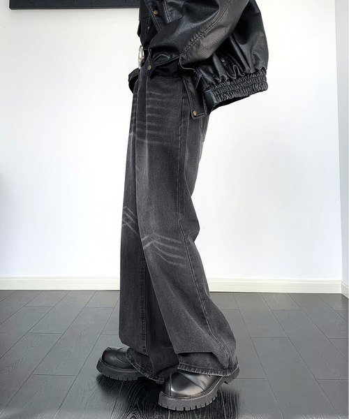 neos（ネオス）の「【neos】ルーズシルエット オーバーダイ ビンテージウォッシュ セミフレア デニム パンツ（デニムパンツ・メンズ・ブラック/サックスブルー/ブルー/ネイビー・MEDIUM/LARGE/X-LARGE）」の6枚目の写真