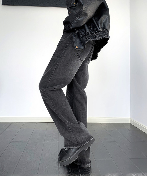 neos（ネオス）の「【neos】ルーズシルエット オーバーダイ ビンテージウォッシュ セミフレア デニム パンツ（デニムパンツ・メンズ・ブラック/サックスブルー/ブルー/ネイビー・MEDIUM/LARGE/X-LARGE）」の9枚目の写真