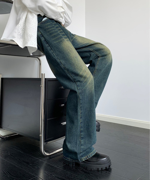 neos（ネオス）の「【neos】ルーズシルエット オーバーダイ ビンテージウォッシュ セミフレア デニム パンツ（デニムパンツ・メンズ・ブラック/サックスブルー/ブルー/ネイビー・MEDIUM/LARGE/X-LARGE）」の15枚目の写真