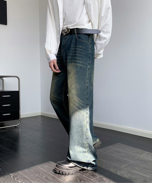 neos（ネオス）の「【neos】ルーズシルエット オーバーダイ ビンテージウォッシュ セミフレア デニム パンツ（デニムパンツ・メンズ・ブラック/サックスブルー/ブルー/ネイビー・MEDIUM/LARGE/X-LARGE）」の16枚目の写真