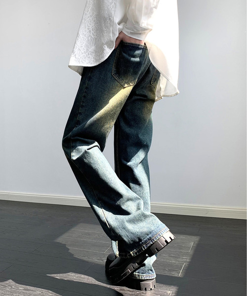 neos（ネオス）の「【neos】ルーズシルエット オーバーダイ ビンテージウォッシュ セミフレア デニム パンツ（デニムパンツ・メンズ・ブラック/サックスブルー/ブルー/ネイビー・MEDIUM/LARGE/X-LARGE）」の17枚目の写真