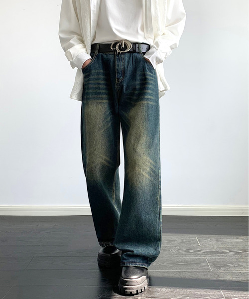 neos（ネオス）の「【neos】ルーズシルエット オーバーダイ ビンテージウォッシュ セミフレア デニム パンツ（デニムパンツ・メンズ・ブラック/サックスブルー/ブルー/ネイビー・MEDIUM/LARGE/X-LARGE）」の18枚目の写真