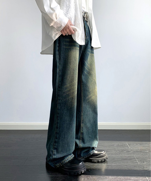 neos（ネオス）の「【neos】ルーズシルエット オーバーダイ ビンテージウォッシュ セミフレア デニム パンツ（デニムパンツ・メンズ・ブラック/サックスブルー/ブルー/ネイビー・MEDIUM/LARGE/X-LARGE）」の19枚目の写真