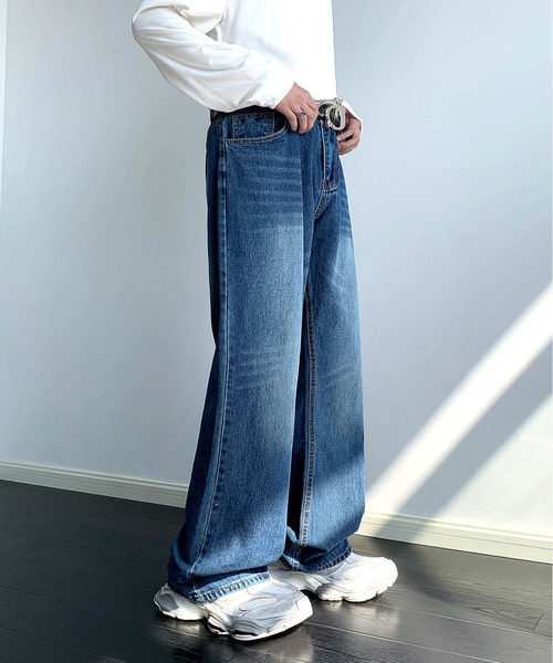 neos（ネオス）の「【neos】ルーズシルエット オーバーダイ ビンテージウォッシュ セミフレア デニム パンツ（デニムパンツ・メンズ・ブラック/サックスブルー/ブルー/ネイビー・MEDIUM/LARGE/X-LARGE）」の21枚目の写真