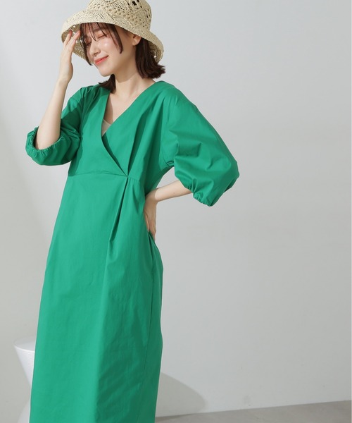 N.(N. Natural Beauty Basic)(エヌエヌナチュラルビューティーベーシック)の「◆レイヤードカシュクールワンピース(ワンピース・レディース・ライトグレー/ブラック/グリーン・MEDIUM)」の3枚目の写真