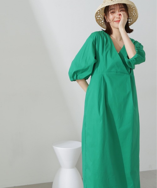 N.(N. Natural Beauty Basic)(エヌエヌナチュラルビューティーベーシック)の「◆レイヤードカシュクールワンピース(ワンピース・レディース・ライトグレー/ブラック/グリーン・MEDIUM)」の4枚目の写真
