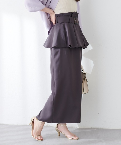 natural couture（ナチュラルクチュール）の「canamiペプラムベルトナロースカート（スカート・レディース・モカ/ダークブラウン/ブルー/グレイッシュベージュ・FREE）」の6枚目の写真