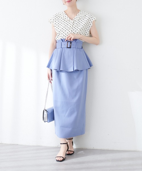 natural couture（ナチュラルクチュール）の「canamiペプラムベルトナロースカート（スカート・レディース・モカ/ダークブラウン/ブルー/グレイッシュベージュ・FREE）」の21枚目の写真