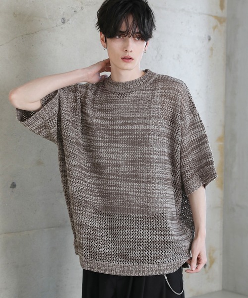 ASTRONOMY(アストロノミー)の「透かし編みメランジドルマンメッシュ5分袖サマーニット(ニット/セーター・メンズ・グレー系/ブラック/ブラック系/チャコール/ブルー系/ホワイト/ブラウン系・S/M/L/XL)」の19枚目の写真