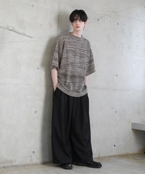 ASTRONOMY(アストロノミー)の「透かし編みメランジドルマンメッシュ5分袖サマーニット(ニット/セーター・メンズ・グレー系/ブラック/ブラック系/チャコール/ブルー系/ホワイト/ブラウン系・S/M/L/XL)」の15枚目の写真