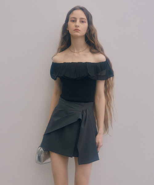 EIMY ISTOIRE（エイミーイストワール）の「ドレープスカショーパン（スカート・レディース・アイボリー/ブラック/グレー/ベージュ・S/M）」の4枚目の写真