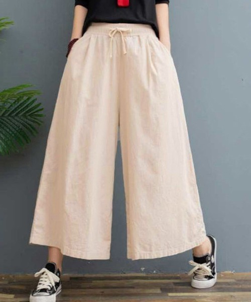 Miniministore（ミニミニストア）の「リネンワイドパンツ レデイース（カーゴパンツ・レディース・ベージュ/ネイビー/ブラック/カーキ・FREE）」の3枚目の写真
