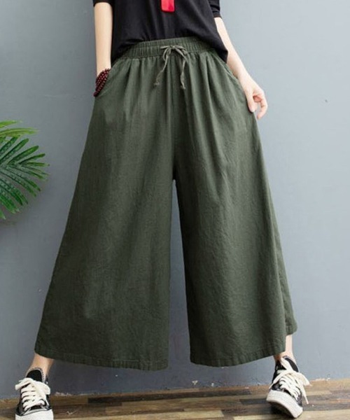 Miniministore（ミニミニストア）の「リネンワイドパンツ レデイース（カーゴパンツ・レディース・ベージュ/ネイビー/ブラック/カーキ・FREE）」の4枚目の写真