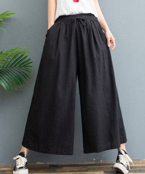 Miniministore（ミニミニストア）の「リネンワイドパンツ レデイース（カーゴパンツ・レディース・ベージュ/ネイビー/ブラック/カーキ・FREE）」の2枚目の写真