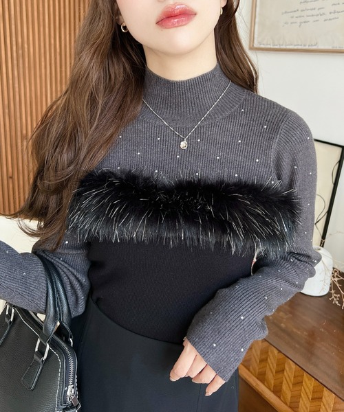 moment+(モーメントプラス)の「ファーポイントベアトップ(チューブトップ・レディース・ブラック/オフホワイト/グレー・M)」の15枚目の写真