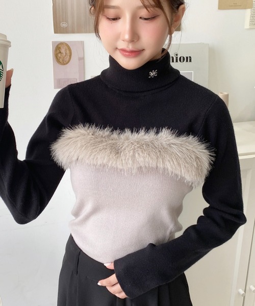 moment+(モーメントプラス)の「ファーポイントベアトップ(チューブトップ・レディース・ブラック/オフホワイト/グレー・M)」の19枚目の写真