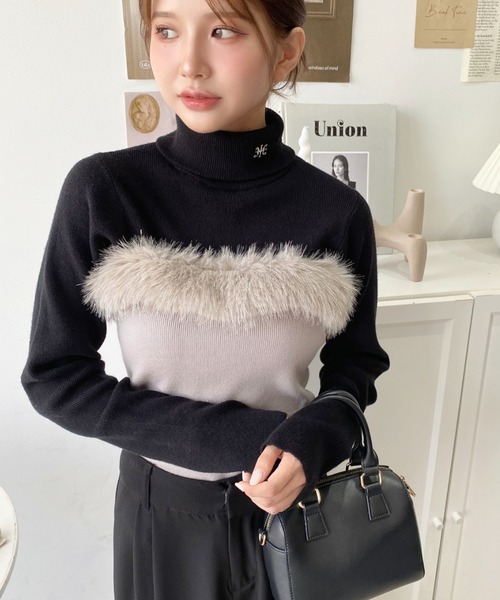 moment+(モーメントプラス)の「ファーポイントベアトップ(チューブトップ・レディース・ブラック/オフホワイト/グレー・M)」の21枚目の写真