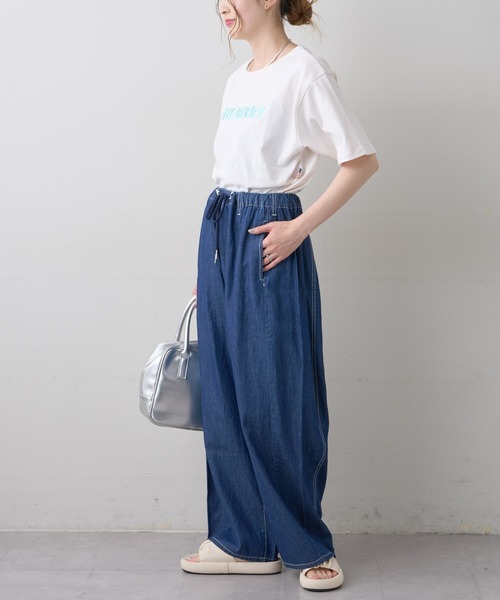 CIAOPANIC TYPY（チャオパニックティピー）の「綿麻デニムドロストイージーワイドパンツ（デニムパンツ・レディース・ブルー/ネイビー・ONE SIZE）」の19枚目の写真