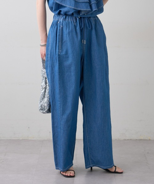 CIAOPANIC TYPY（チャオパニックティピー）の「綿麻デニムドロストイージーワイドパンツ（デニムパンツ・レディース・ブルー/ネイビー・ONE SIZE）」の8枚目の写真