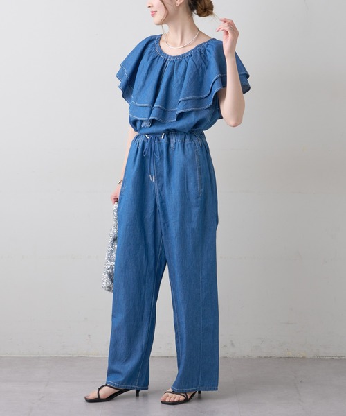 CIAOPANIC TYPY（チャオパニックティピー）の「綿麻デニムドロストイージーワイドパンツ（デニムパンツ・レディース・ブルー/ネイビー・ONE SIZE）」の10枚目の写真