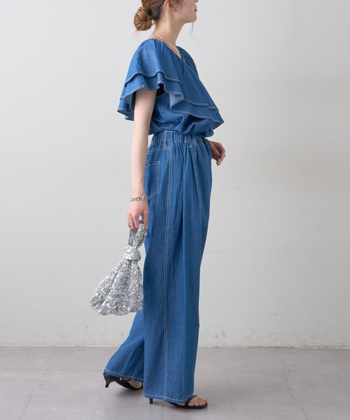 CIAOPANIC TYPY（チャオパニックティピー）の「綿麻デニムドロストイージーワイドパンツ（デニムパンツ・レディース・ブルー/ネイビー・ONE SIZE）」の12枚目の写真