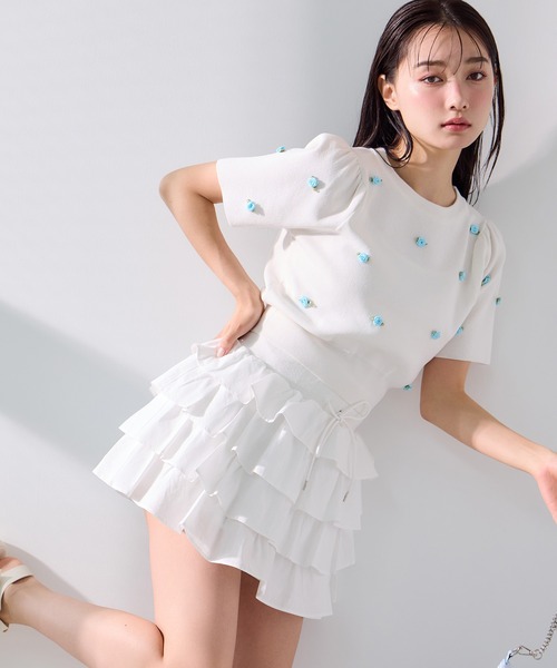 one after another NICE CLAUP(ワンアフターアナザーナイスクラップ)の「ティアードミニスカパン(スカート・レディース・オフホワイト/ブラック/ブルー・FREE)」の1枚目の写真