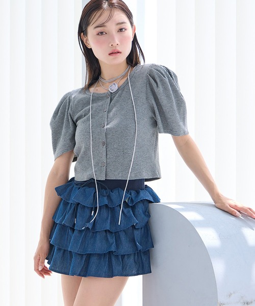 one after another NICE CLAUP(ワンアフターアナザーナイスクラップ)の「ティアードミニスカパン(スカート・レディース・オフホワイト/ブラック/ブルー・FREE)」の2枚目の写真