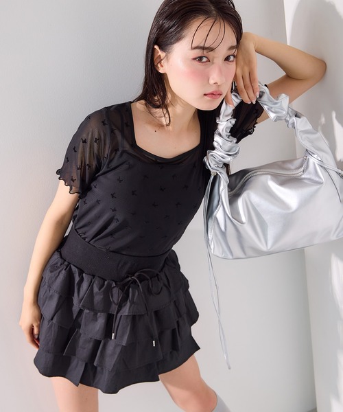 one after another NICE CLAUP(ワンアフターアナザーナイスクラップ)の「ティアードミニスカパン(スカート・レディース・オフホワイト/ブラック/ブルー・FREE)」の9枚目の写真