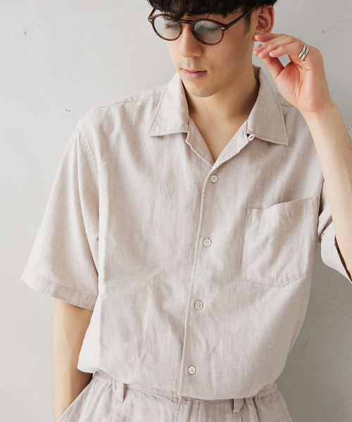 JOURNAL STANDARD relume（ジャーナルスタンダード　レリューム）の「European Flax / ヨーロピアンフラックス リネンオープンカラー半袖シャツ（シャツ/ブラウス・メンズ・ナチュラル/ブラック系その他/コバルトブルー・LARGE/MEDIUM）」の2枚目の写真