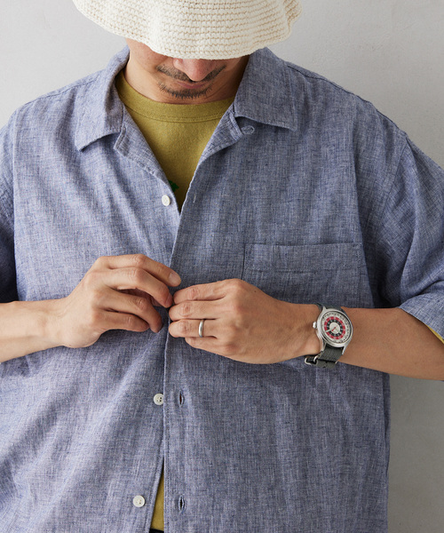 JOURNAL STANDARD relume（ジャーナルスタンダード　レリューム）の「European Flax / ヨーロピアンフラックス リネンオープンカラー半袖シャツ（シャツ/ブラウス・メンズ・ナチュラル/ブラック系その他/コバルトブルー・LARGE/MEDIUM）」の3枚目の写真