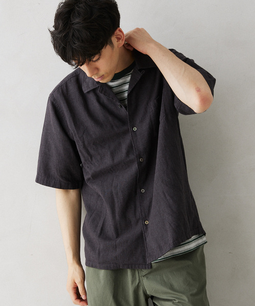 JOURNAL STANDARD relume（ジャーナルスタンダード　レリューム）の「European Flax / ヨーロピアンフラックス リネンオープンカラー半袖シャツ（シャツ/ブラウス・メンズ・ナチュラル/ブラック系その他/コバルトブルー・LARGE/MEDIUM）」の12枚目の写真