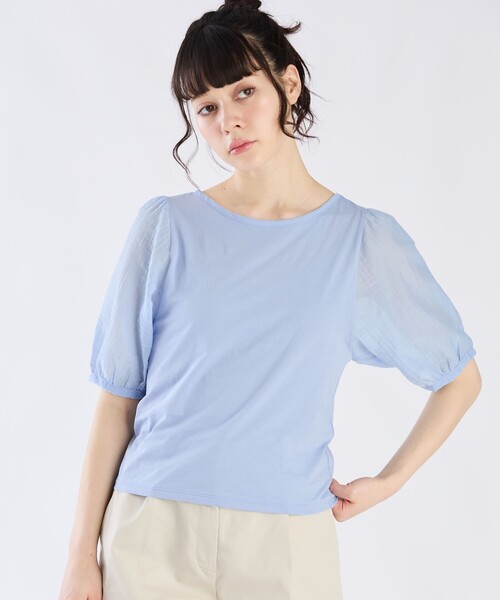 To b. by agnes b.(トゥービーバイアニエスベー)の「シアースリーブTシャツ(Tシャツ/カットソー・レディース・ブルー・40/38)」の3枚目の写真