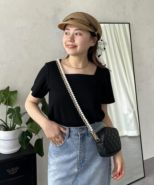 prose verse(プロズヴェール)の「【MOMO COLLECTION】スクエアネックTシャツ(Tシャツ/カットソー・レディース・オフホワイト/ブラック・LARGE/MEDIUM)」の2枚目の写真
