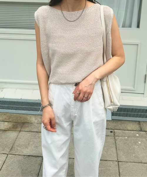LE MORE(リモア)の「ボートネックタンクニット(タンクトップ・レディース・アイボリー/ベージュ/チャコール・FREE)」の3枚目の写真