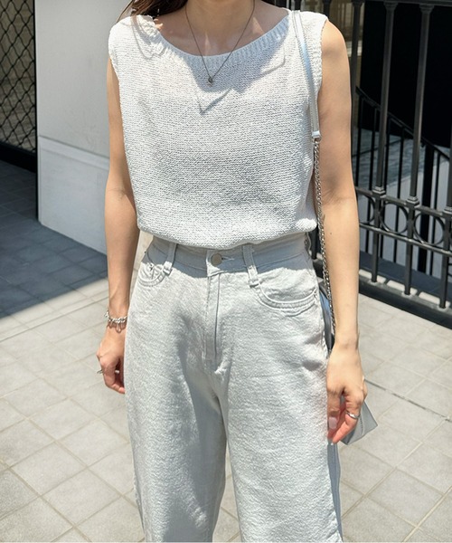 LE MORE(リモア)の「ボートネックタンクニット(タンクトップ・レディース・アイボリー/ベージュ/チャコール・FREE)」の1枚目の写真