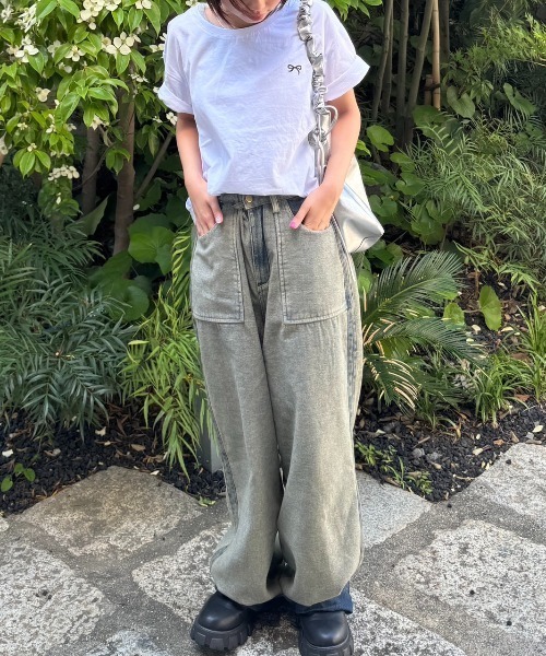 nemne store（ネンネストア）の「《Delfy》リボンＴシャツ（Tシャツ/カットソー・レディース・ブラック/オフホワイト/ライトイエロー/ピンク/グリーン・フリー）」の6枚目の写真