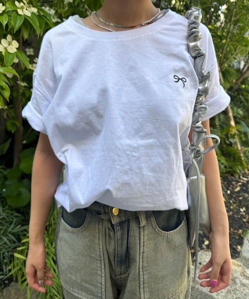 nemne store（ネンネストア）の「《Delfy》リボンＴシャツ（Tシャツ/カットソー・レディース・ブラック/オフホワイト/ライトイエロー/ピンク/グリーン・フリー）」の11枚目の写真