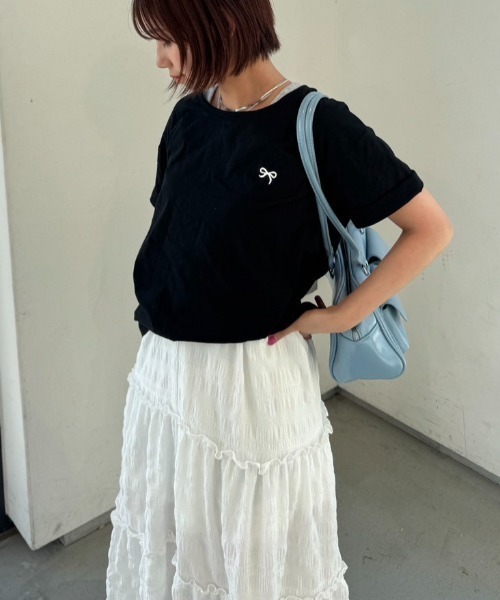 nemne store（ネンネストア）の「《Delfy》リボンＴシャツ（Tシャツ/カットソー・レディース・ブラック/オフホワイト/ライトイエロー/ピンク/グリーン・フリー）」の12枚目の写真